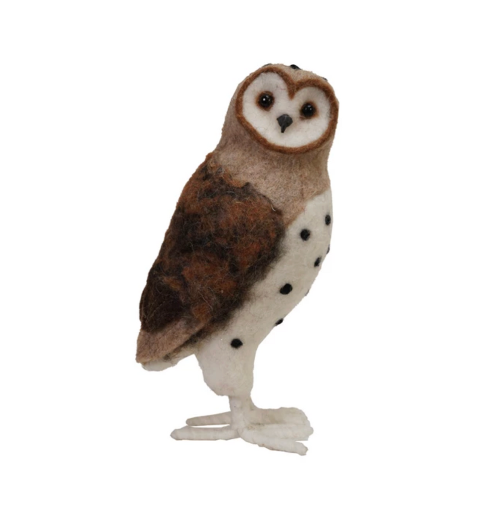 Handmade Wool Felt Barn Owl, Brown