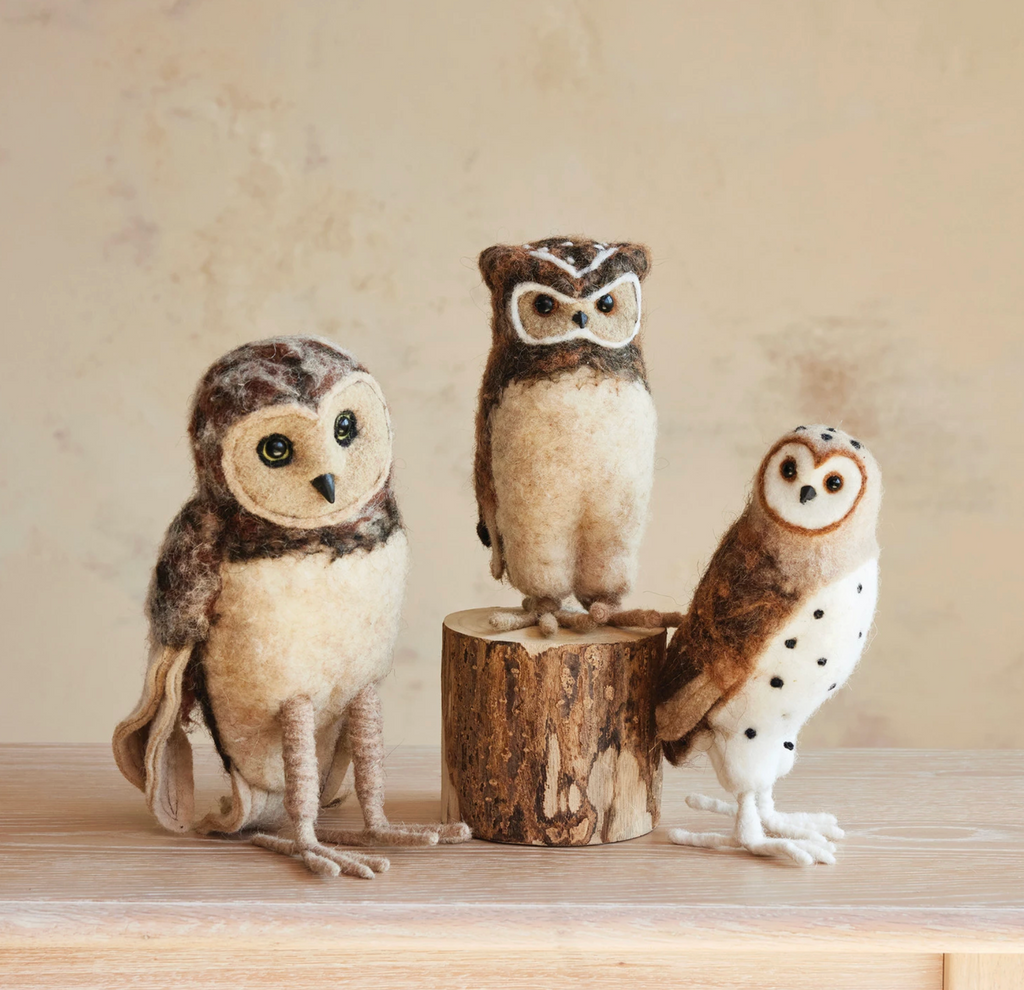 Handmade Wool Felt Barn Owl, Brown