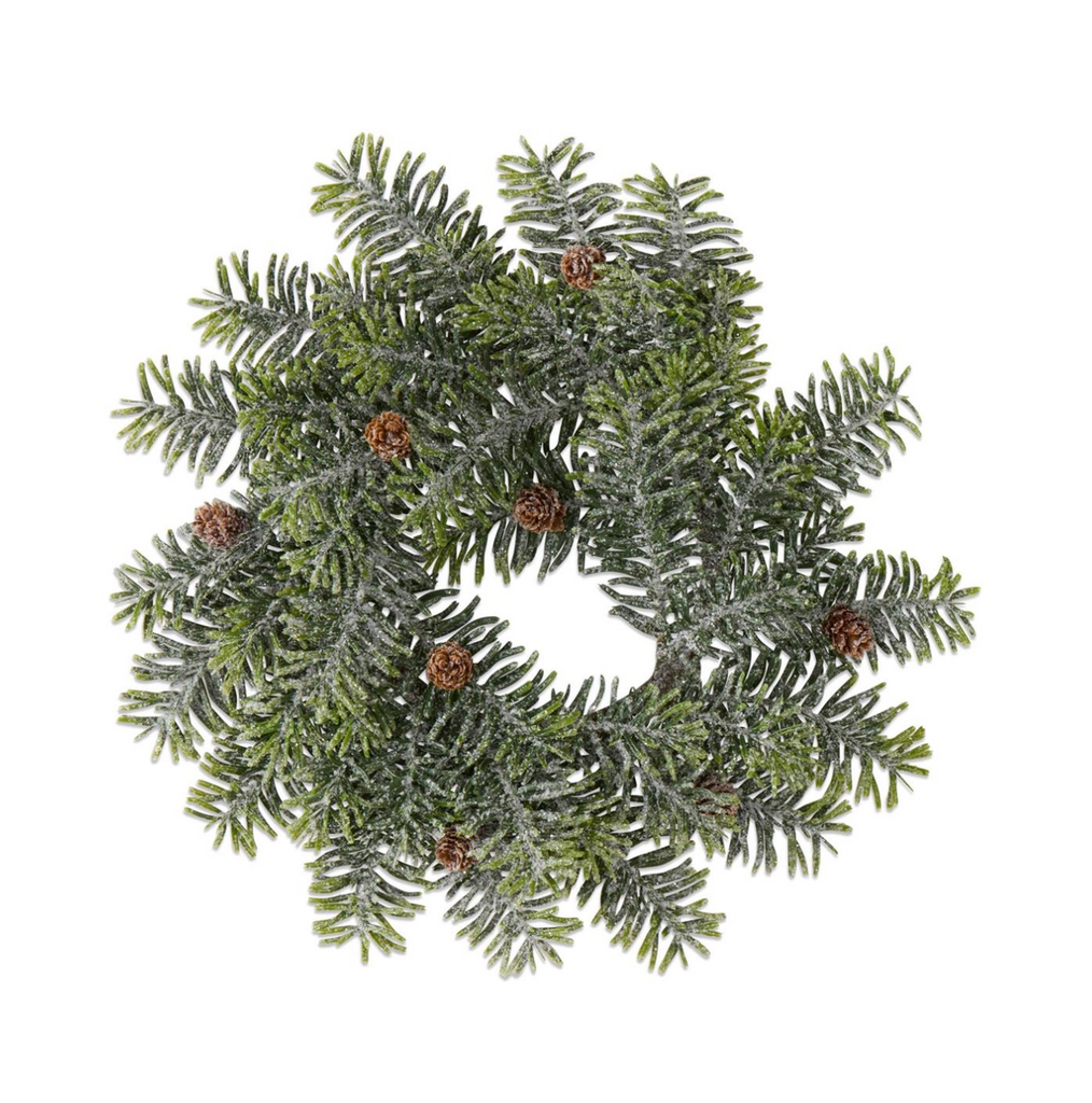 13.5 Inch Frosted Hemlock w/Pinecones Candle Ring