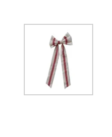 Woven Cotton Clip-on Bow with Stripes, Natural & Red