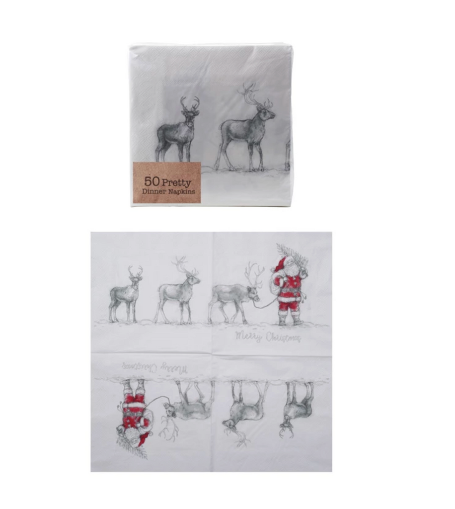 Paper Napkins with Santa Leading Reindeer Image (50 Folded Pieces)