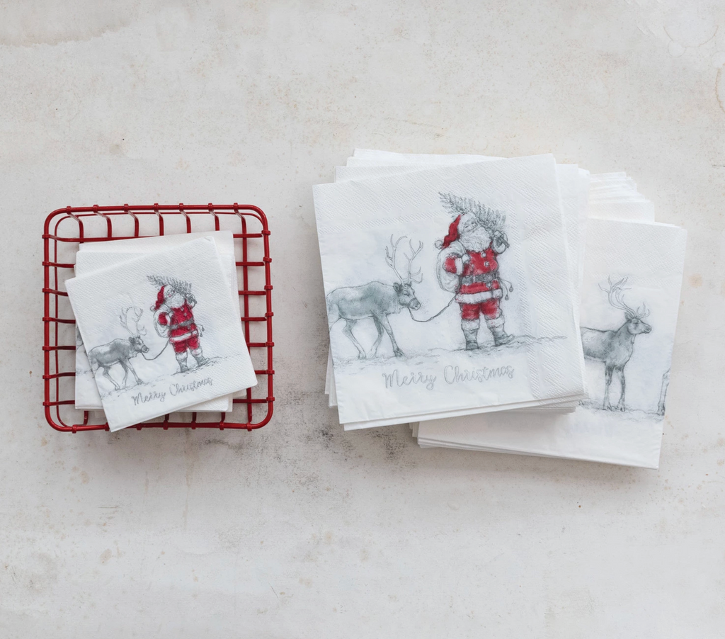 Paper Napkins with Santa Leading Reindeer Image (50 Folded Pieces)