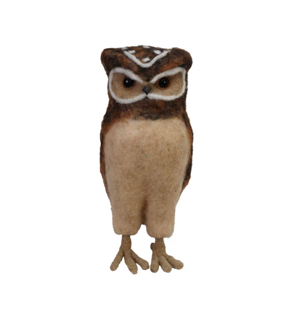 Handmade Wool Felt Burrowing Owl, Brown