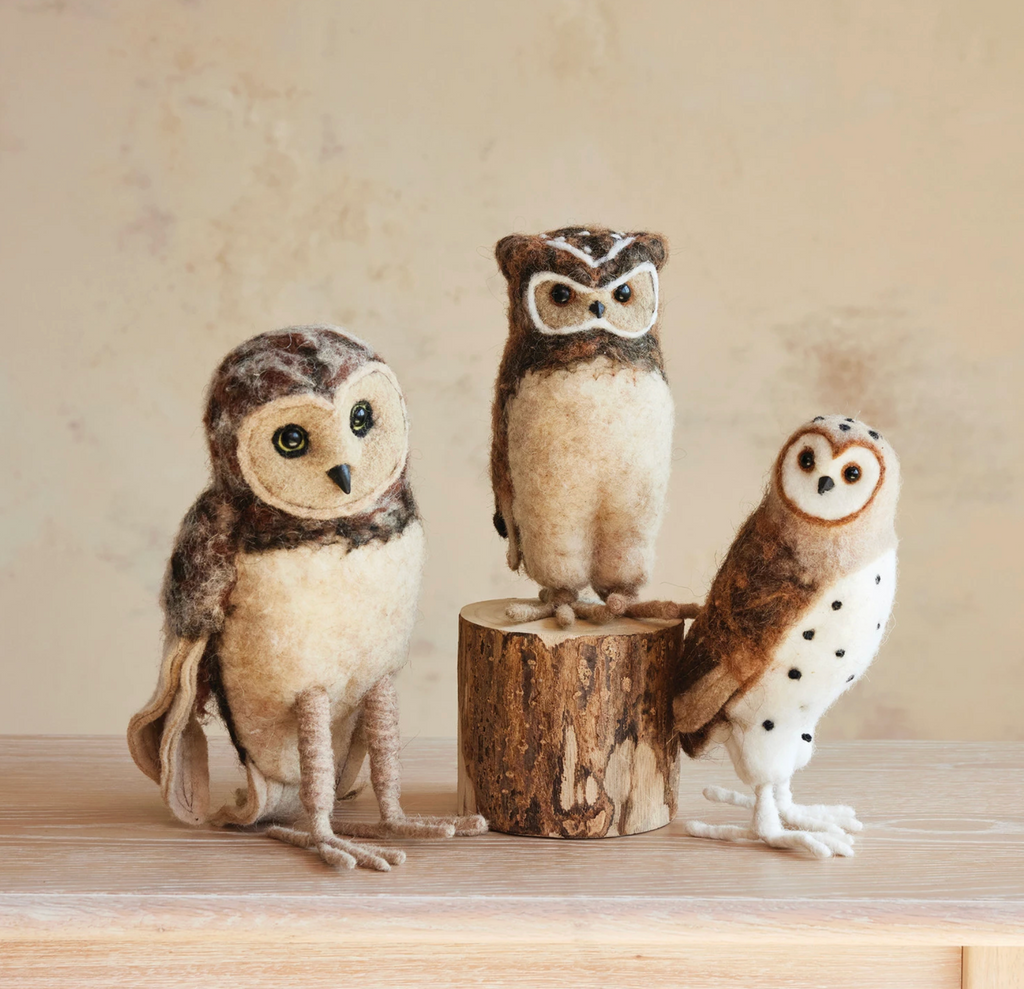 Handmade Wool Felt Burrowing Owl, Brown