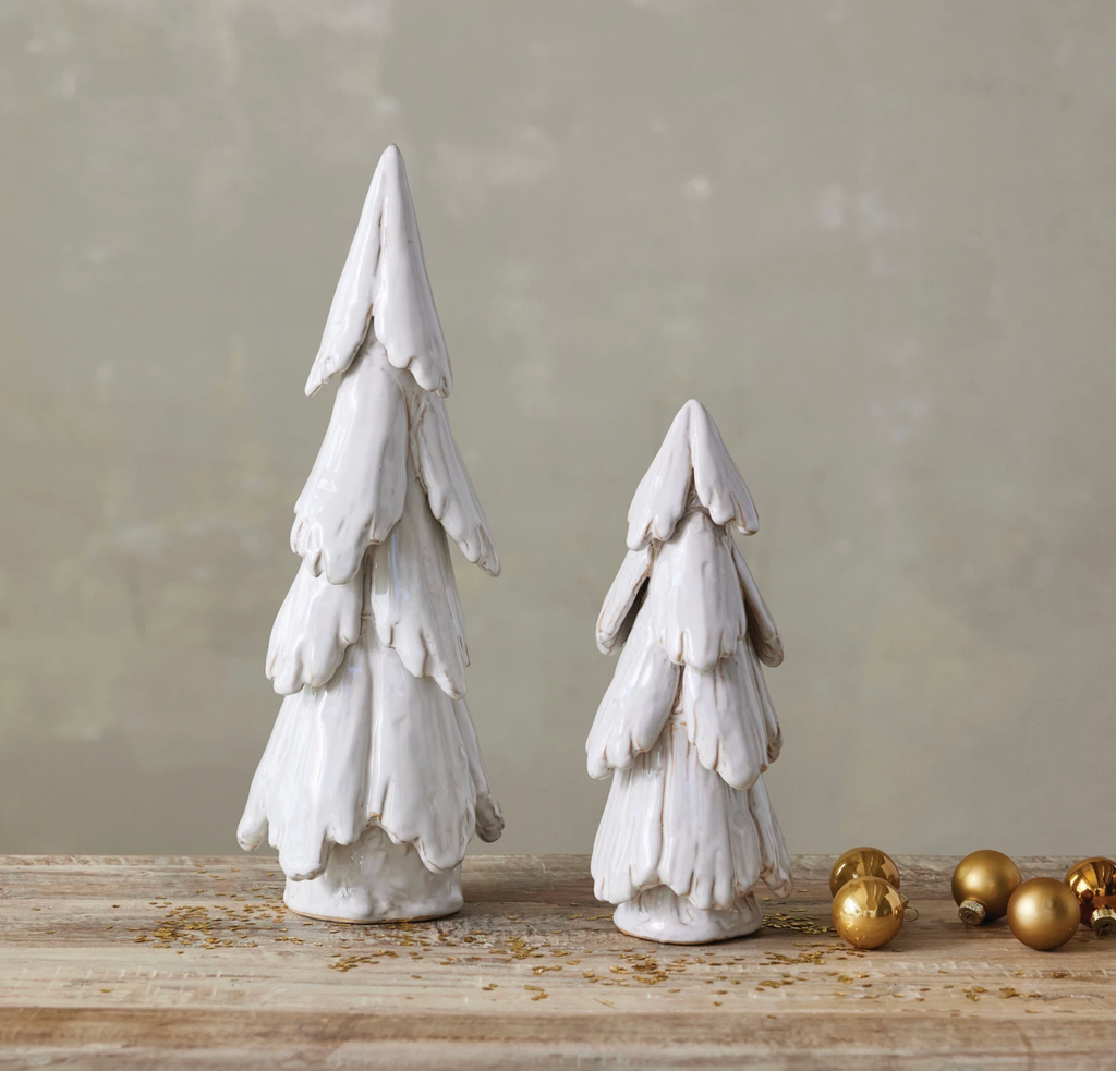 Handmade Stoneware Tree, Reactive Glaze, White (Each One Will Vary)