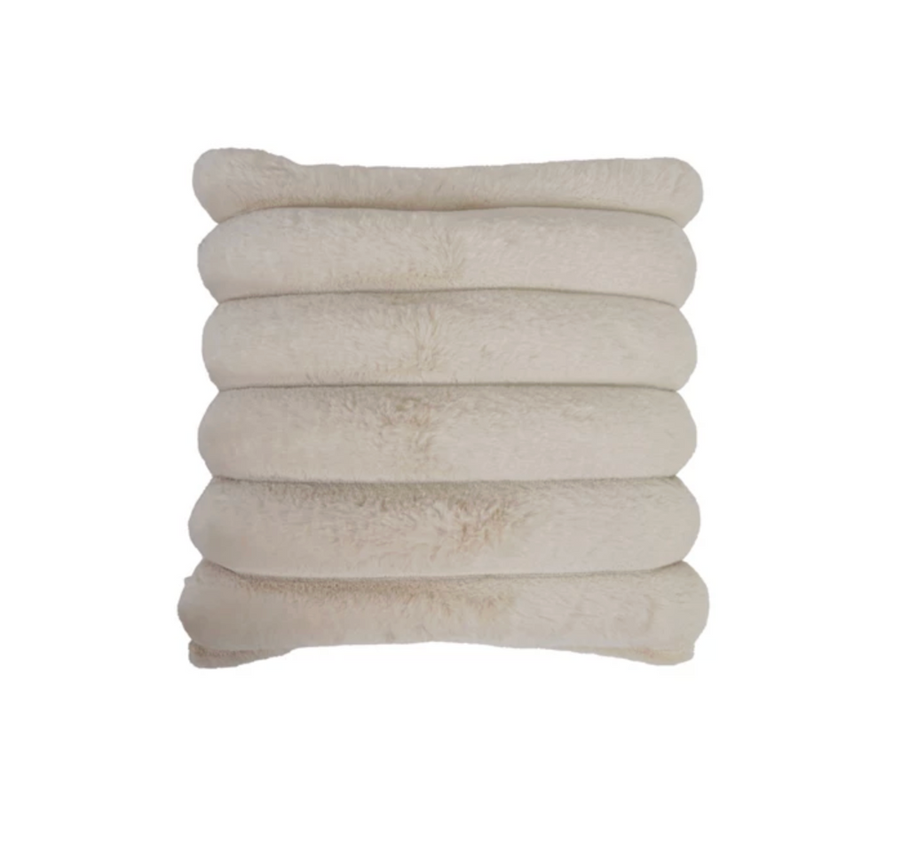 18" Square Faux Fur Pillow with Channel Stitch & Velvet Back