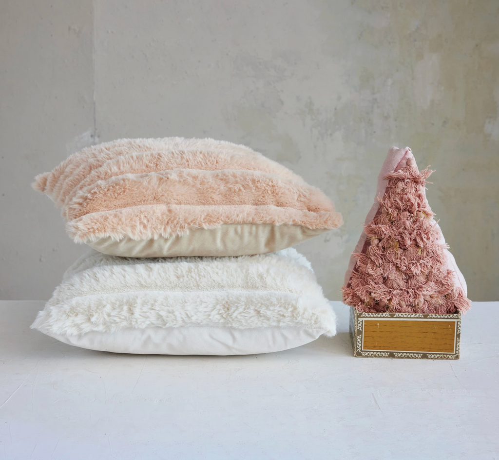 18" Square Faux Fur Pillow with Channel Stitch & Velvet Back