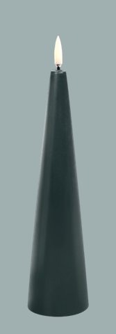 LED cone candle, pine green, smooth, 6,8x30cm