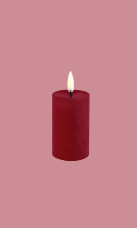 LED pillar candle, carmine red, rustic, 5x7,5cm