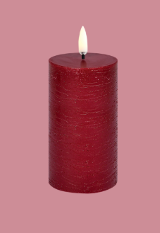 LED pillar candle, carmine red, rustic, 5,8x10,1cm