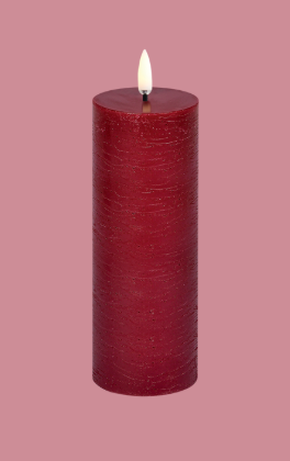LED pillar candle, carmine red, rustic, 5,8x15cm