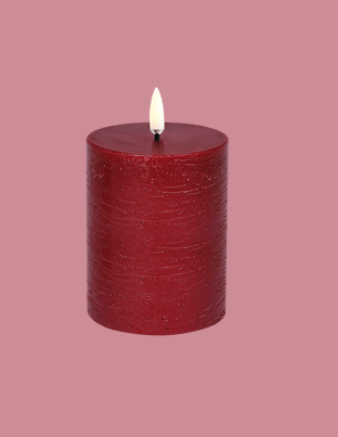LED pillar candle, carmine red, rustic, 7,8x10cm