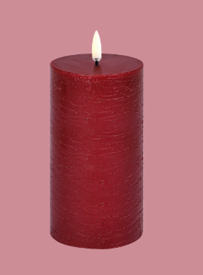 LED pillar candle, carmine red, rustic, 7,8x15cm