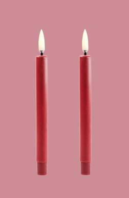 LED mini taper candle, carmine red, smooth, 2-pack, 1,3x13,8cm