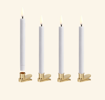 LED mini taper candle w/ clip, white, 4-pack, 1,3x13,8cm