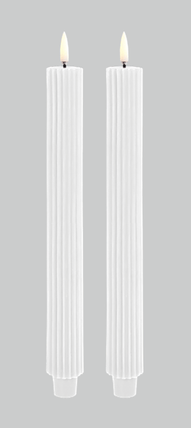LED taper candle grooved, nordic white, smooth, 2-pack, 3,2x25,5cm