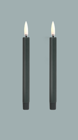 LED mini taper candle, pine green, smooth, 2-pack, 1,3x13,8cm