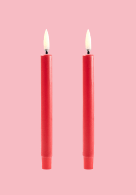 LED mini taper candle, red, smooth, 2-pack, 1,3x13,8cm