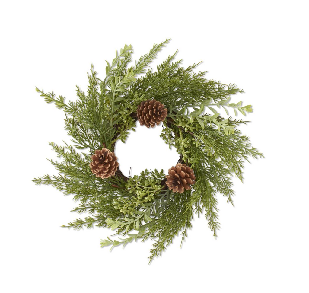 16 Inch Twig Pine & Myrtle Candle Ring w/Green