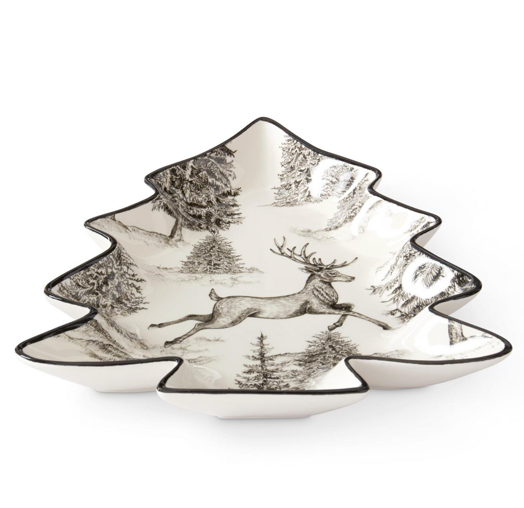 12 Inch White & Black Toile w/Deer Tree Tray