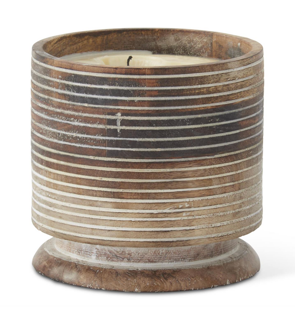 Assorted 6.75 Inch 3 Wick Natural Whitewashed Filled Wood Candles