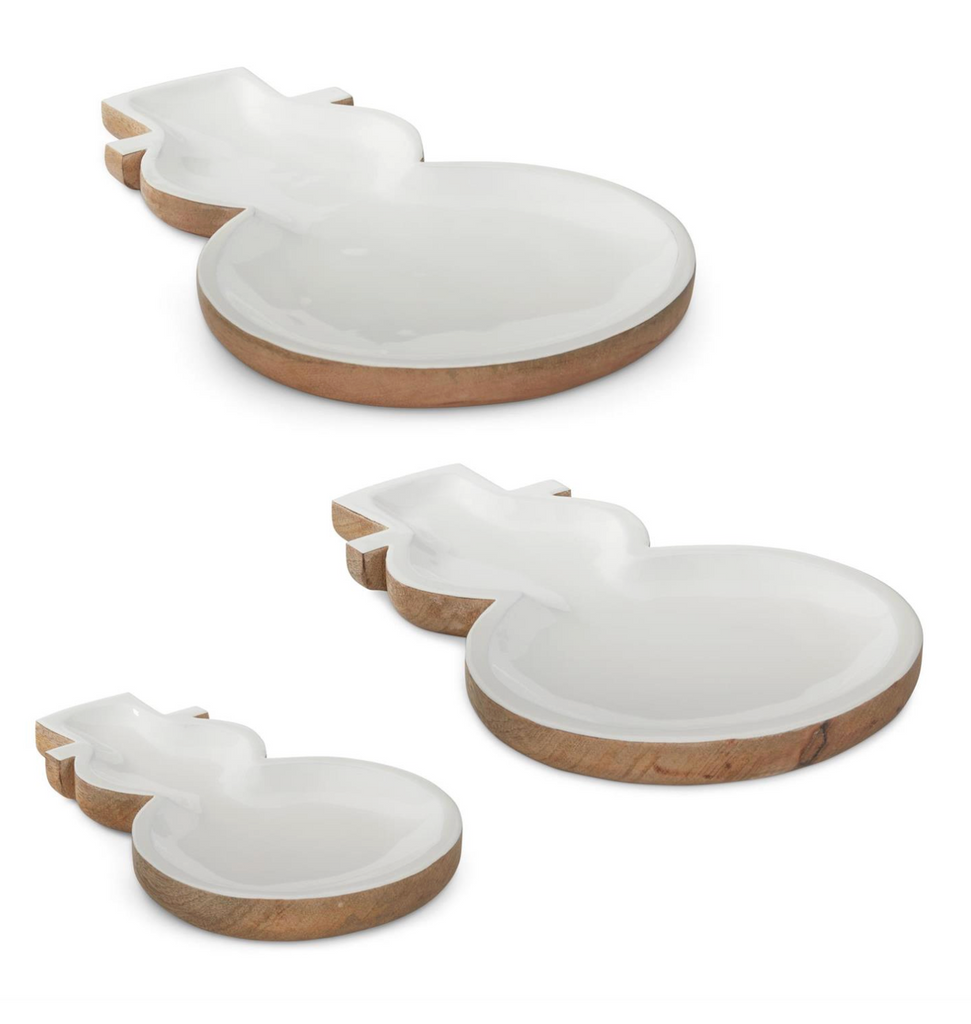 Wooden Snowmen Trays w/Enameled White Inside