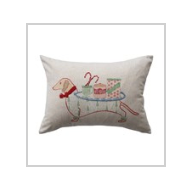 Lumbar Pillow with Embroidered Dachshund Image & Patterned Back