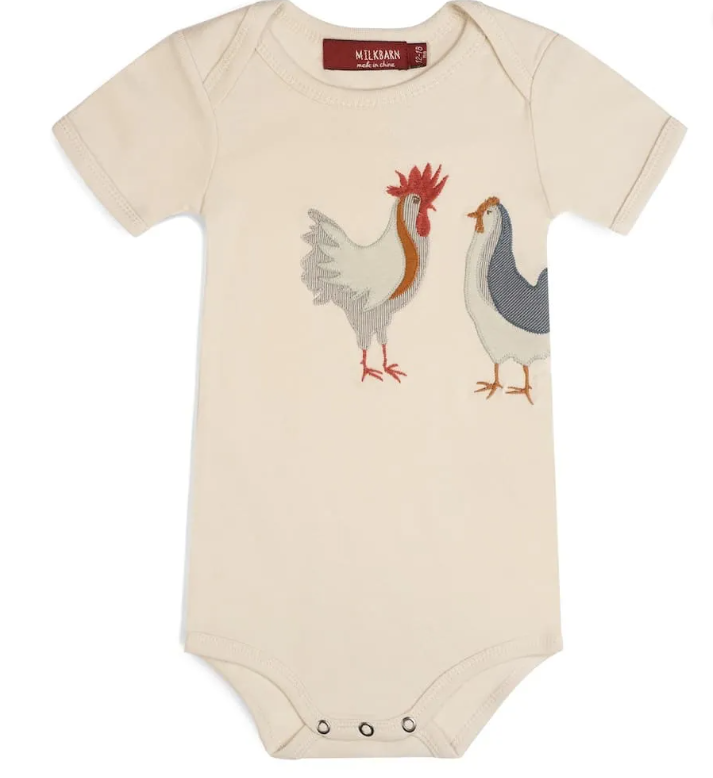 Chicken Appliqué Organic Cotton Short Sleeve One Piece 6-12M