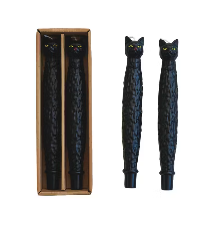 Unscented Cat Shaped Taper Candles in Box, Black, Set of 2