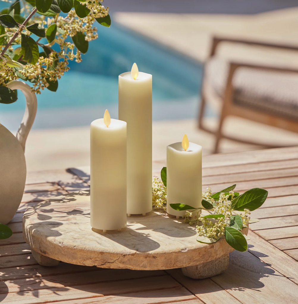 Outdoor Flameless Candle Pearl ivory Slim Pillar Luminara