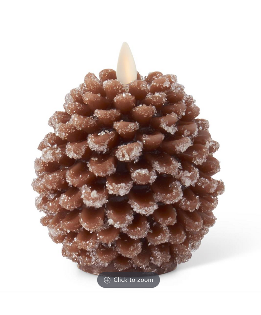 4.5 Inch Brown Wax Snowy Pinecone Luminara Indoor Candle