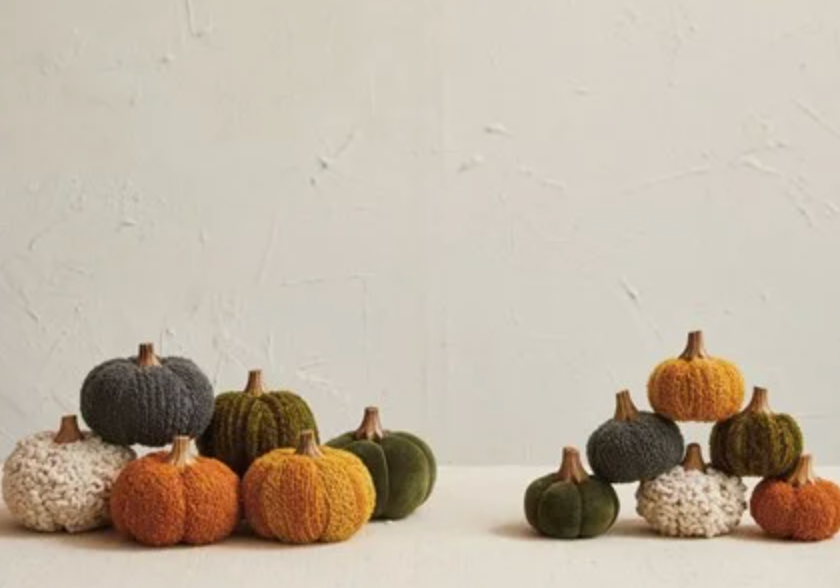 Cotton Blend Bouclé/Velvet Pumpkin w/ Wood Stem, 6 Styles