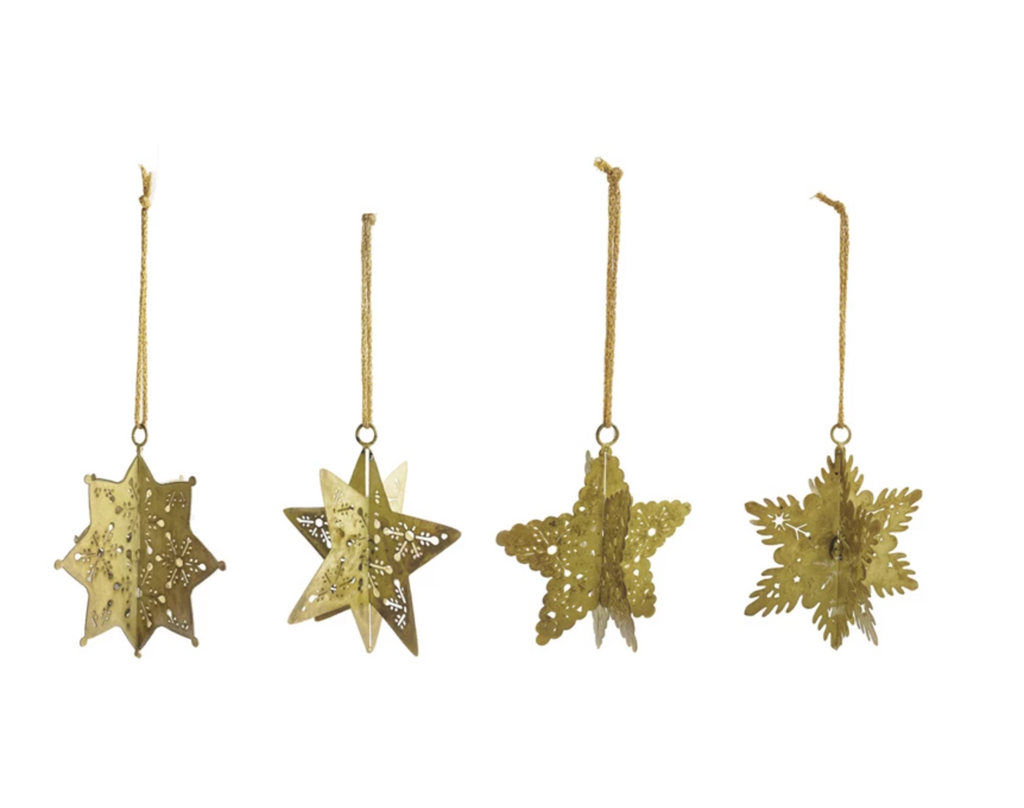 Metal 3D Snowflake Ornament w/ Cut-Outs, Antique Gold Finish, 4 Styles