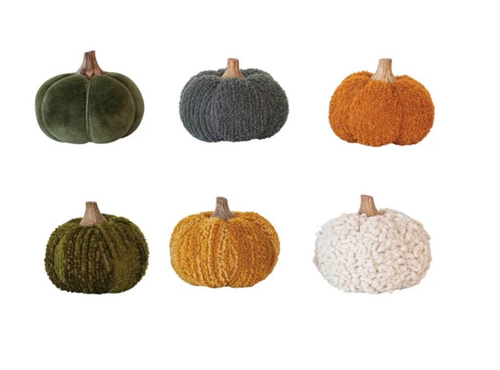 Cotton Blend Bouclé/Velvet Pumpkin w/ Wood Stem, 6 Styles