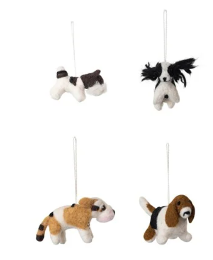 Handmade Wool Felt Dog Ornament, 4 Styles