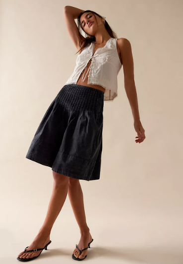 Peyton Pintuck Midi Skirt Washed Black