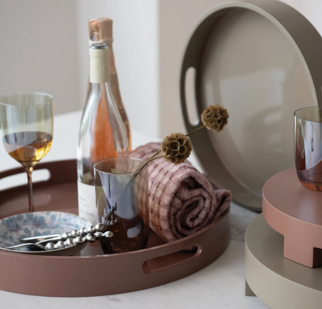 MDF Lacquered Trays w/ Handles, Brown & Taupe