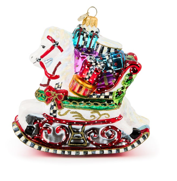 Rocking Horse with Gifts Glass Ornament