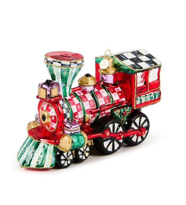 Check It Out Train Glass Ornament