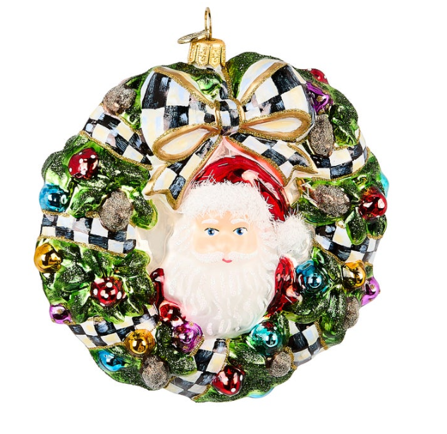 2025 Here Comes Santa Wreath Glass Ornament