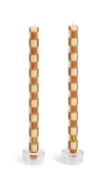 mocha check dinner candles, set of 2