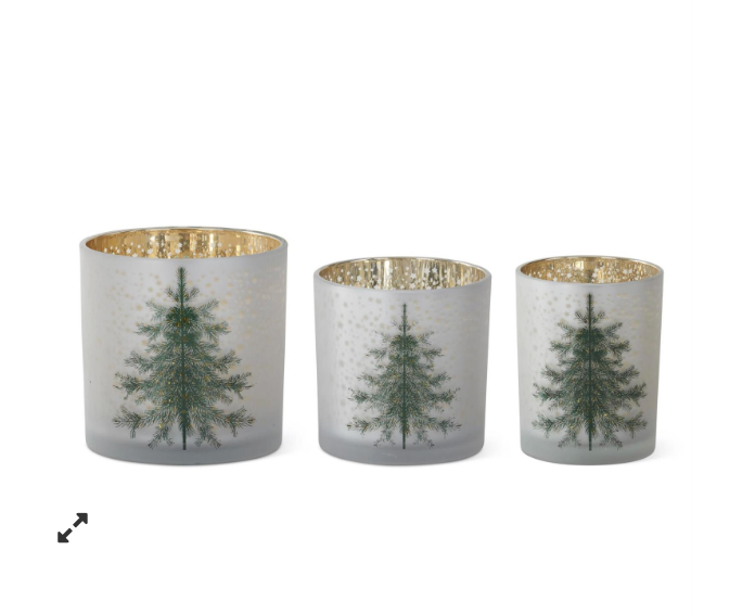 Frosted White Glass Christmas Tree Containers w/Gold Star Inte