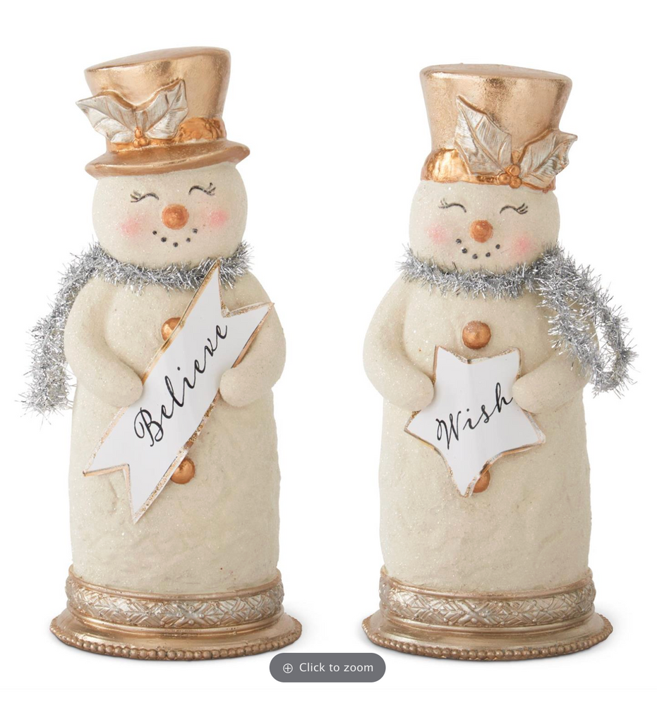 10 Inch Snowmen w/Silver Tinsel Collar & Sign *separate