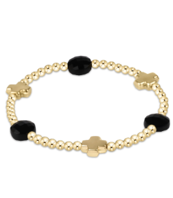 Signature Cross Admire Gold Pattern 3mm Bead Bracelet faceted onyx