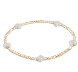 Signature Cross Small Gold Pattern 2mm Bead Bracelet off white