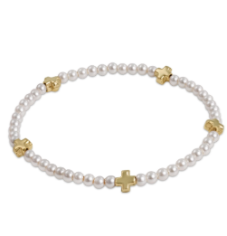 Signature Cross Small Pearl Pattern 3mm Bead Bracelet Gold