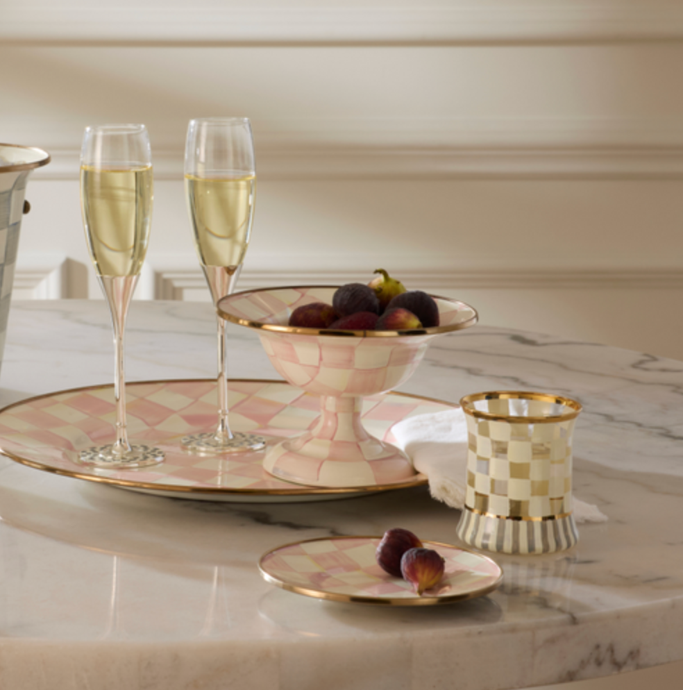 MacKenzie Childs Rosy Check Large Compote