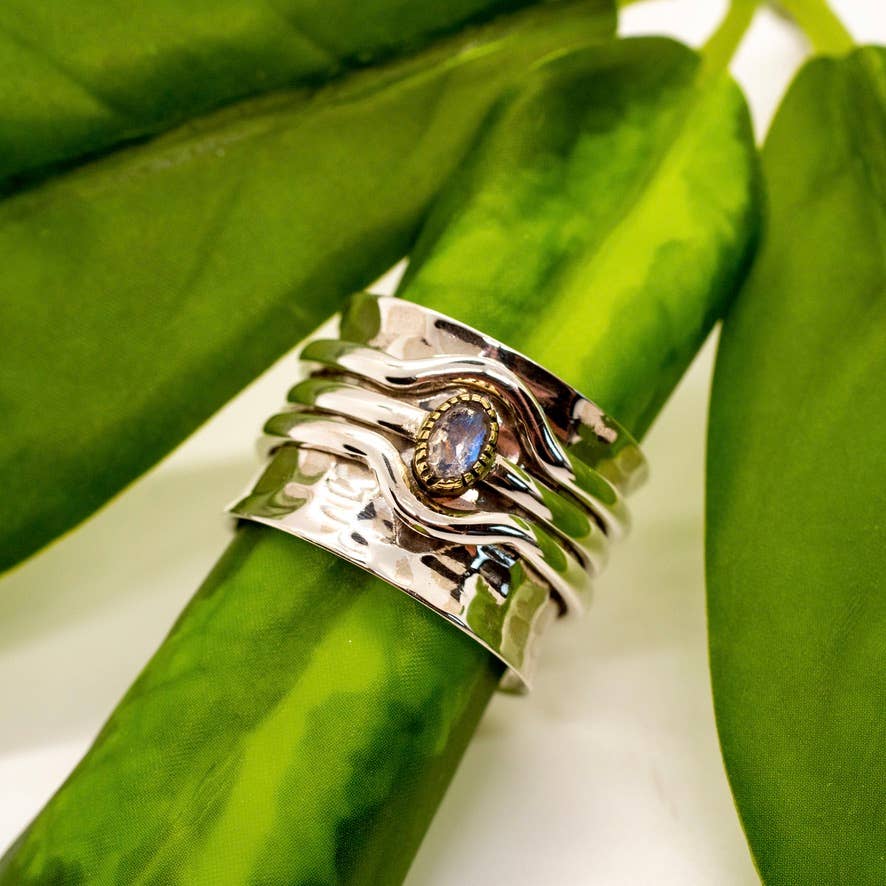 Sterling Silver Cradled Moonstone Spinner Ring