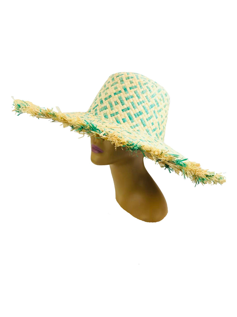 5" Brim Kat Multicolor Straw Sun Hats with Raw Fringe Edge