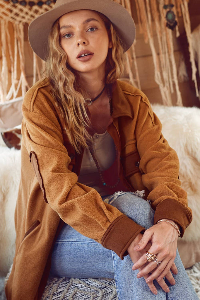 Soft Brushed Button Down Long Sleeve Fleece Shacket